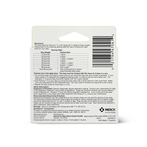 Panacur C (Fenbendazole) Canine Dewormer (4 gram)